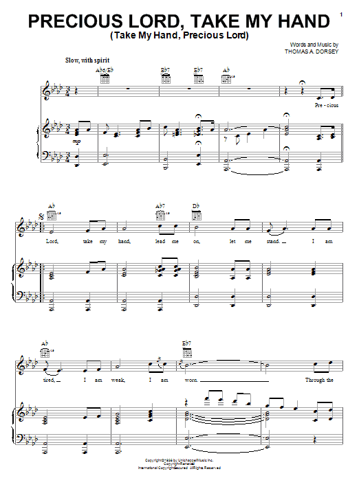 Elvis Presley Precious Lord, Take My Hand (Take My Hand, Precious Lord) sheet music notes and chords. Download Printable PDF.