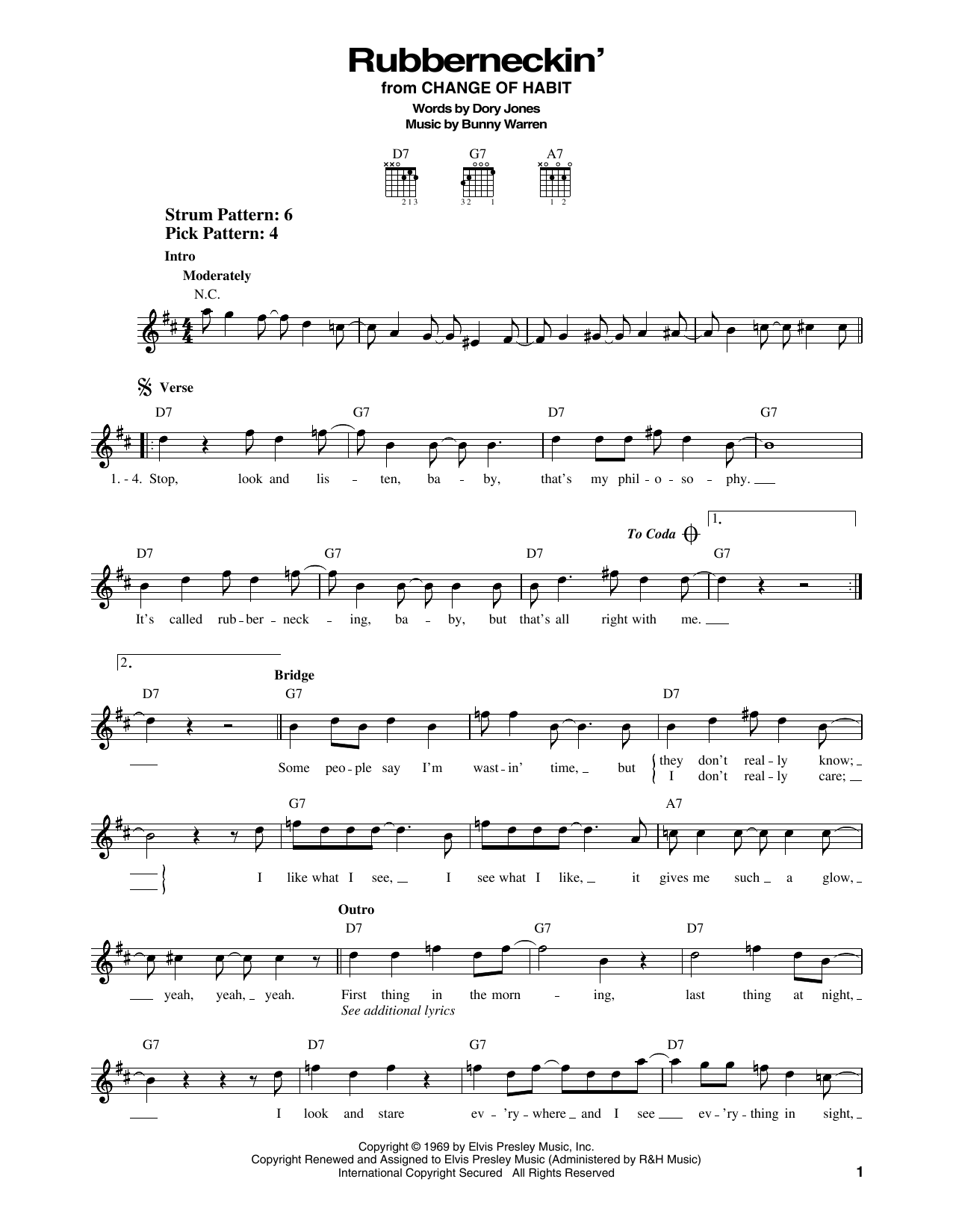 Elvis Presley Rubberneckin' sheet music notes and chords. Download Printable PDF.