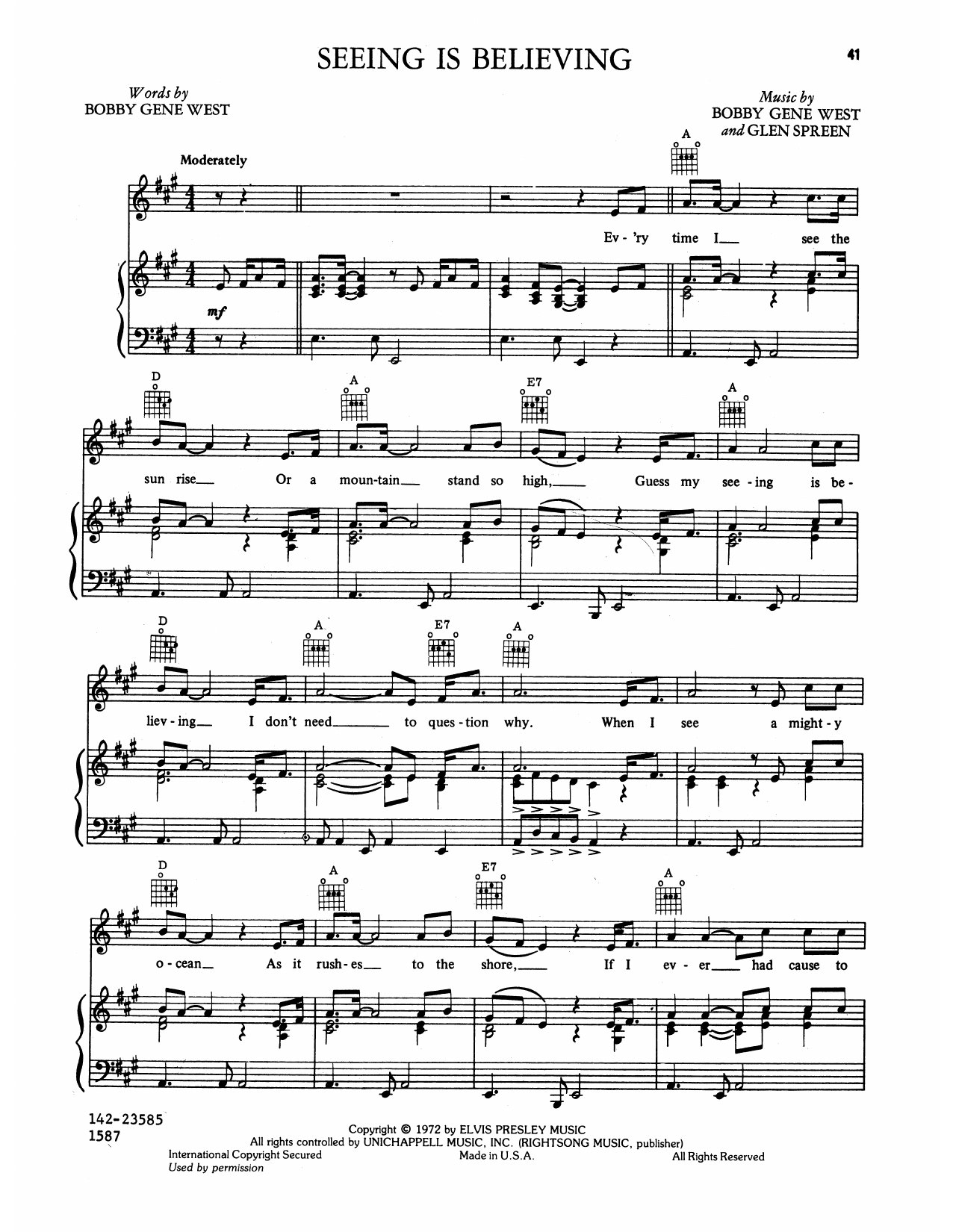 Learn to play Elvis Presley Seeing Is Believing sheet music for Piano, Vocal & Guitar Chords (Right-Hand Melody) in minutes. Price: 7.8900$ Elvis Presley Seeing Is Believing sheet music notes and chords arranged for Piano, Vocal & Guitar Chords (Right-Hand Melody)