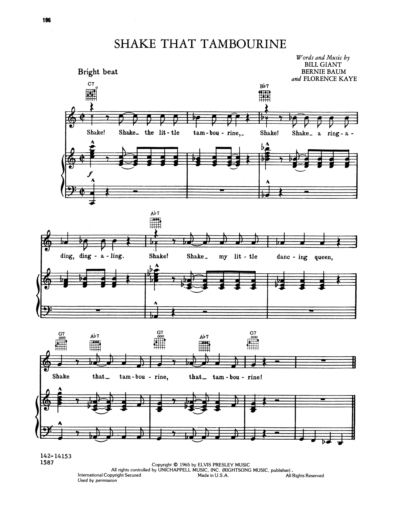 Learn to play Elvis Presley Shake That Tamborine sheet music for Piano, Vocal & Guitar Chords (Right-Hand Melody) in minutes. Price: 7.8900$ Elvis Presley Shake That Tamborine sheet music notes and chords arranged for Piano, Vocal & Guitar Chords (Right-Hand Melody)