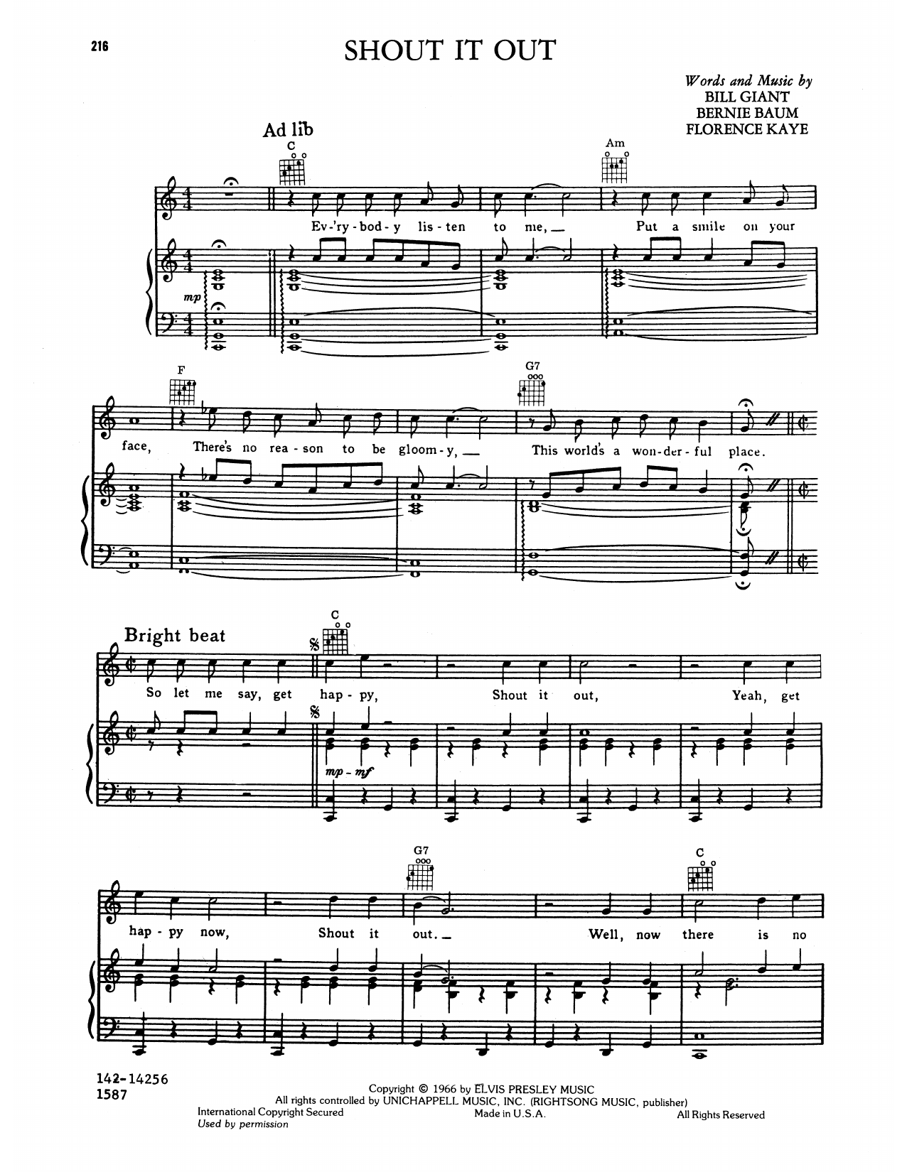 Learn to play Elvis Presley Shout It Out sheet music for Piano, Vocal & Guitar Chords (Right-Hand Melody) in minutes. Price: 7.8900$ Elvis Presley Shout It Out sheet music notes and chords arranged for Piano, Vocal & Guitar Chords (Right-Hand Melody)