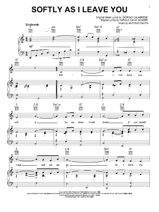 Elvis Presley Softly As I Leave You sheet music notes and chords. Download Printable PDF.