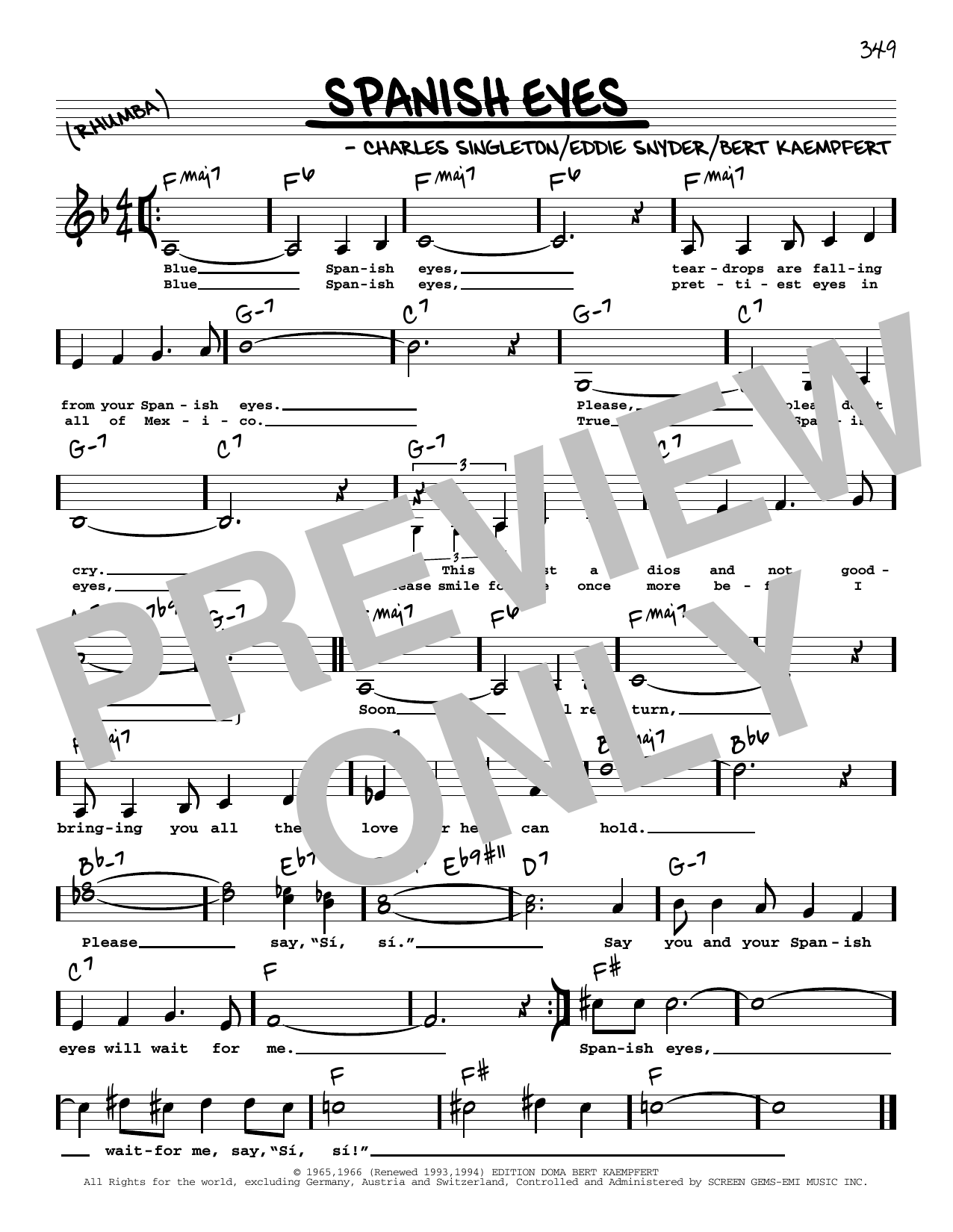 Elvis Presley Spanish Eyes (Low Voice) sheet music notes and chords. Download Printable PDF.