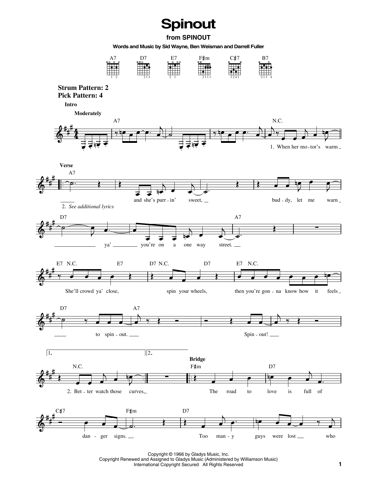 Elvis Presley Spinout sheet music notes and chords. Download Printable PDF.