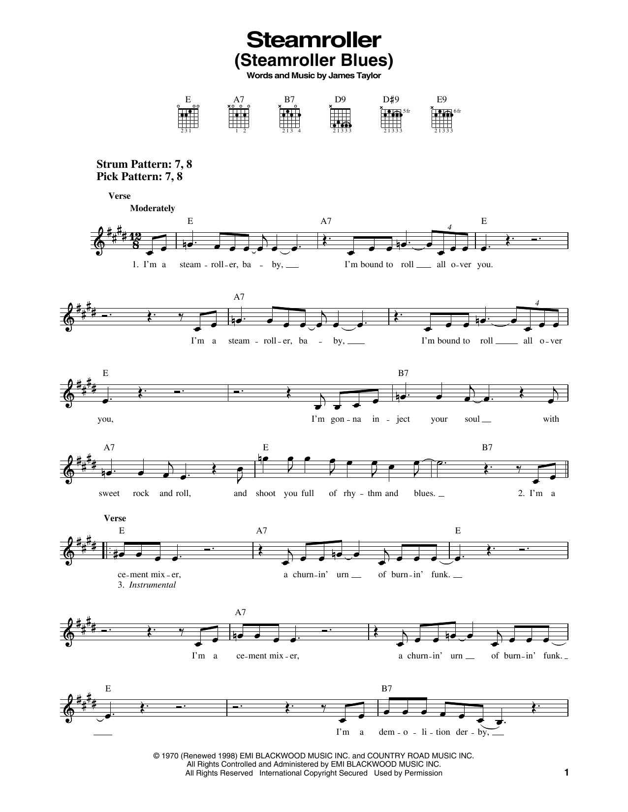 Elvis Presley Steamroller (Steamroller Blues) sheet music notes and chords. Download Printable PDF.