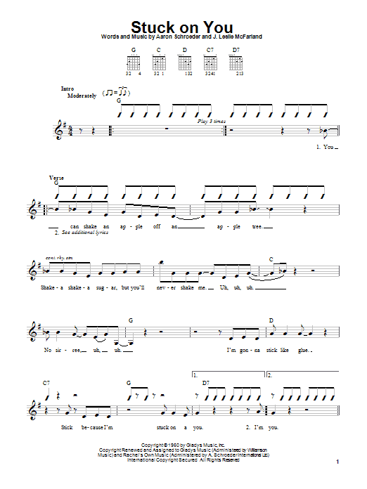 Elvis Presley Stuck On You sheet music notes and chords. Download Printable PDF.