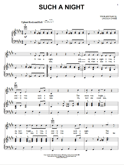 Elvis Presley Such A Night sheet music notes and chords. Download Printable PDF.