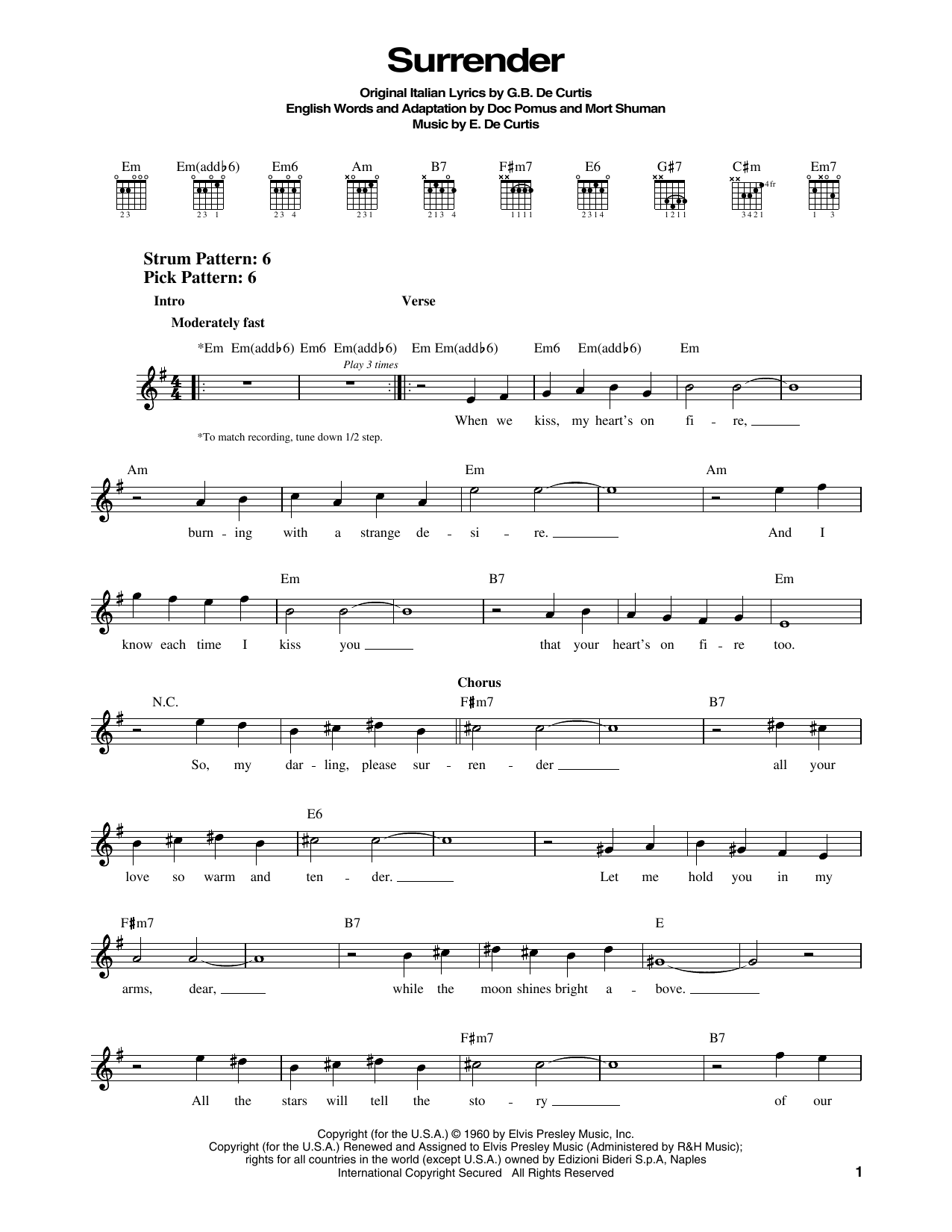 Elvis Presley Surrender sheet music notes and chords. Download Printable PDF.