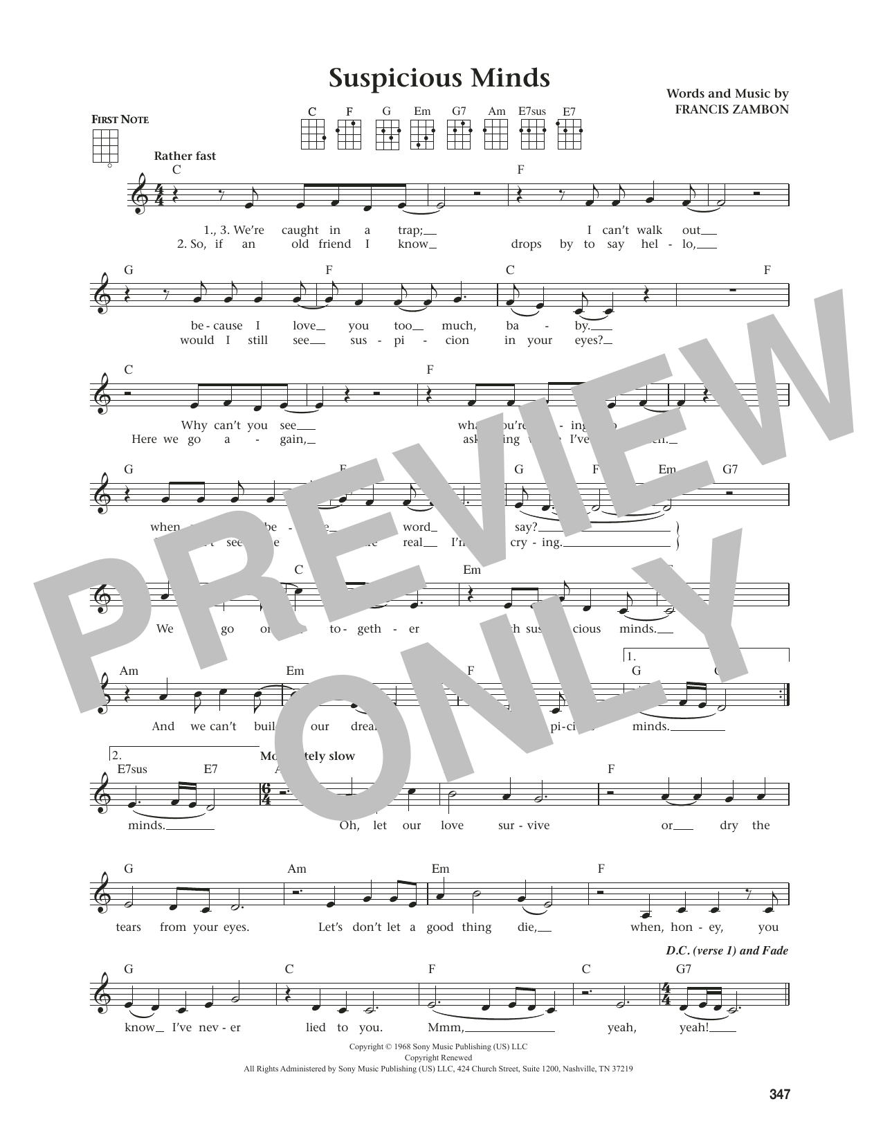 Elvis Presley Suspicious Minds (from The Daily Ukulele) (arr. Jim Beloff) sheet music notes and chords. Download Printable PDF.