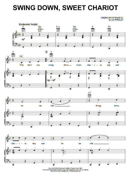 Elvis Presley Swing Down, Sweet Chariot sheet music notes and chords. Download Printable PDF.