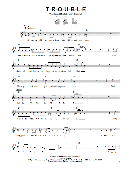 Elvis Presley T-R-O-U-B-L-E sheet music notes and chords. Download Printable PDF.