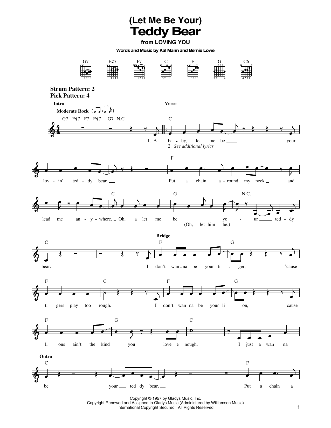 Elvis Presley Teddy Bear sheet music notes and chords. Download Printable PDF.