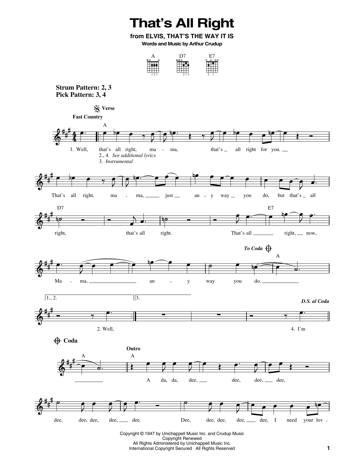 Elvis Presley That's All Right sheet music notes and chords. Download Printable PDF.