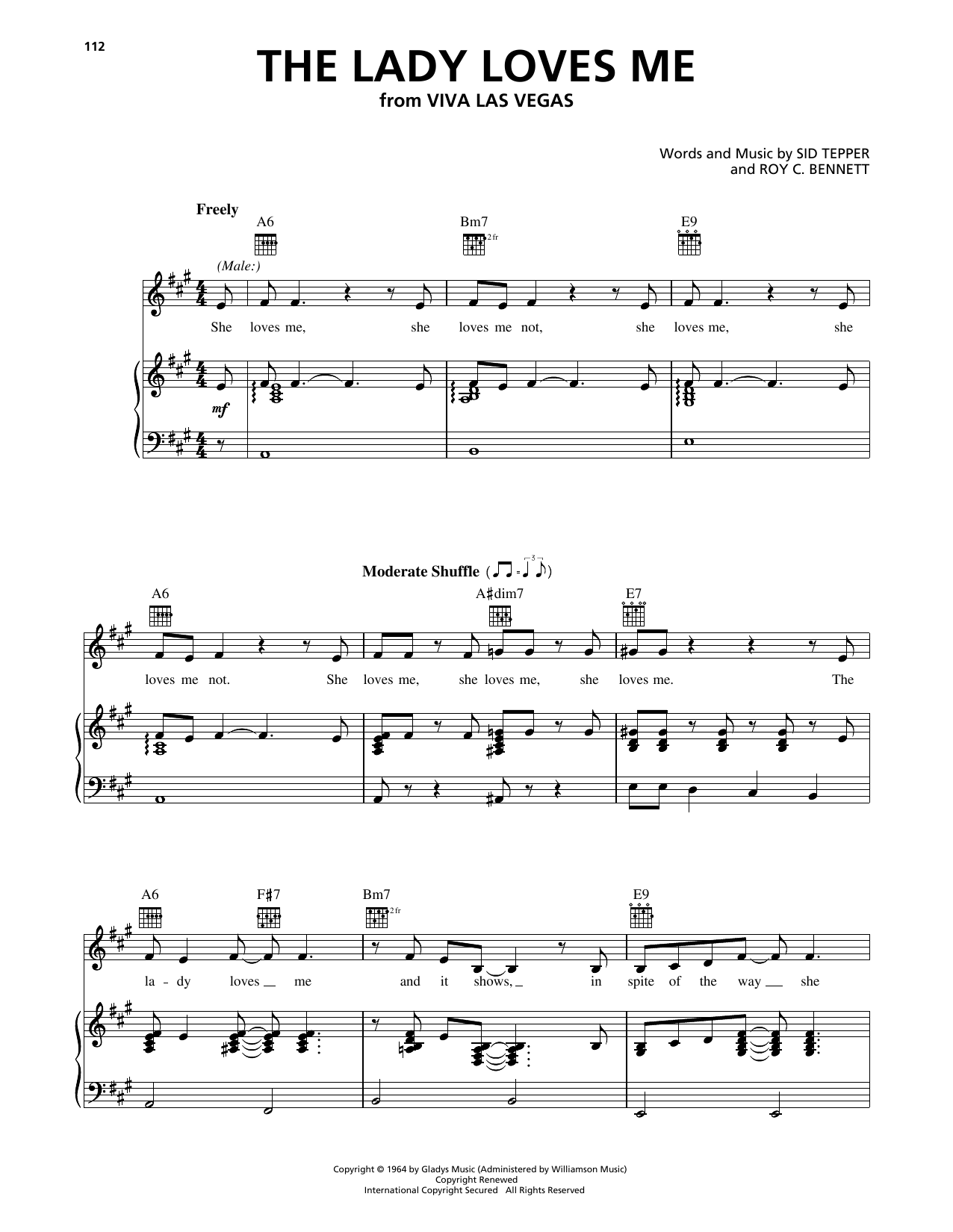 Learn to play Elvis Presley The Lady Loves Me (from Viva Las Vegas) sheet music for Piano, Vocal & Guitar Chords (Right-Hand Melody) in minutes. Price: 7.8900$ Elvis Presley The Lady Loves Me (from Viva Las Vegas) sheet music notes and chords arranged for Piano, Vocal & Guitar Chords (Right-Hand Melody)