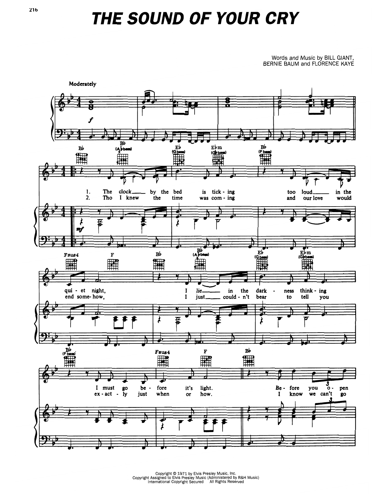 Elvis Presley The Sound Of Your Cry sheet music notes and chords arranged for Piano, Vocal & Guitar Chords