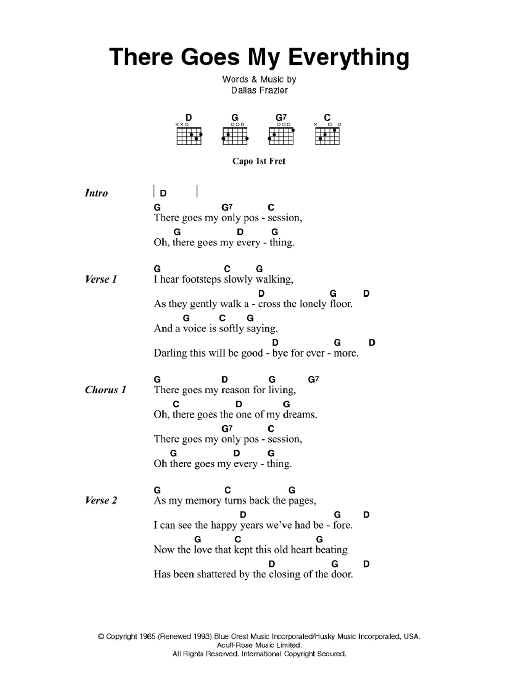 Elvis Presley There Goes My Everything sheet music notes and chords. Download Printable PDF.