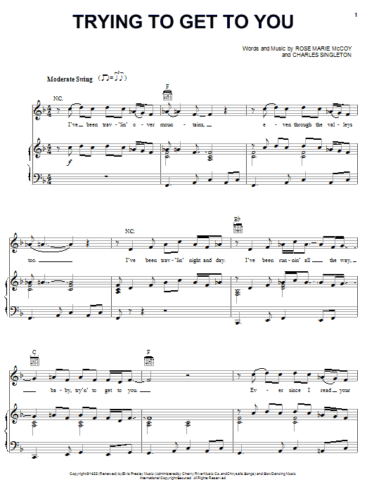 Elvis Presley Trying To Get To You sheet music notes and chords. Download Printable PDF.