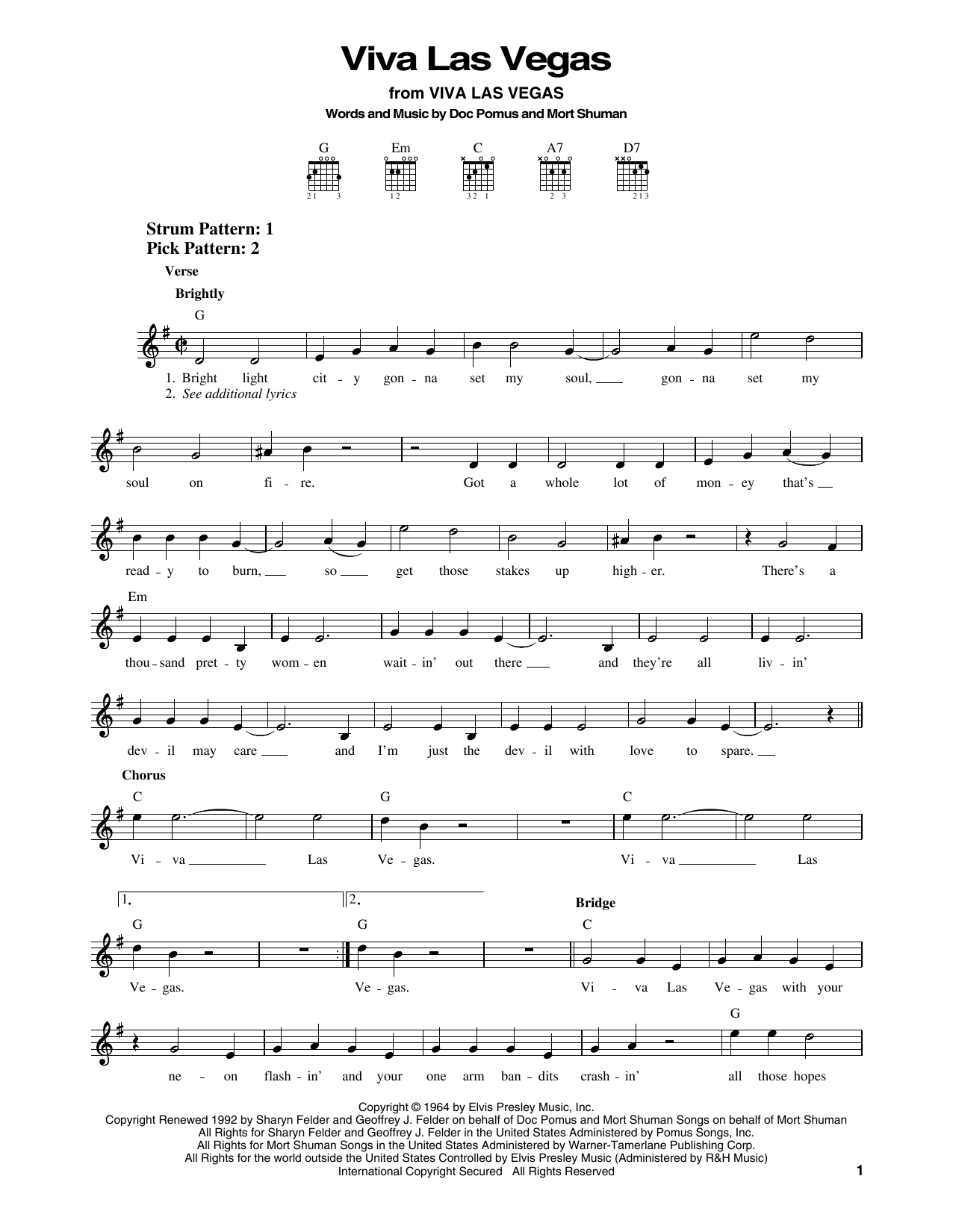 Elvis Presley Viva Las Vegas sheet music notes and chords. Download Printable PDF.