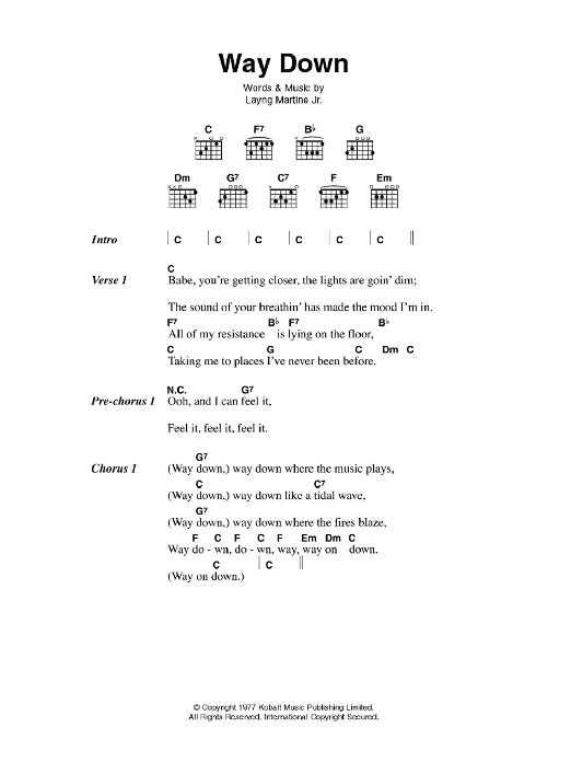 Elvis Presley Way Down sheet music notes and chords arranged for Piano Chords/Lyrics