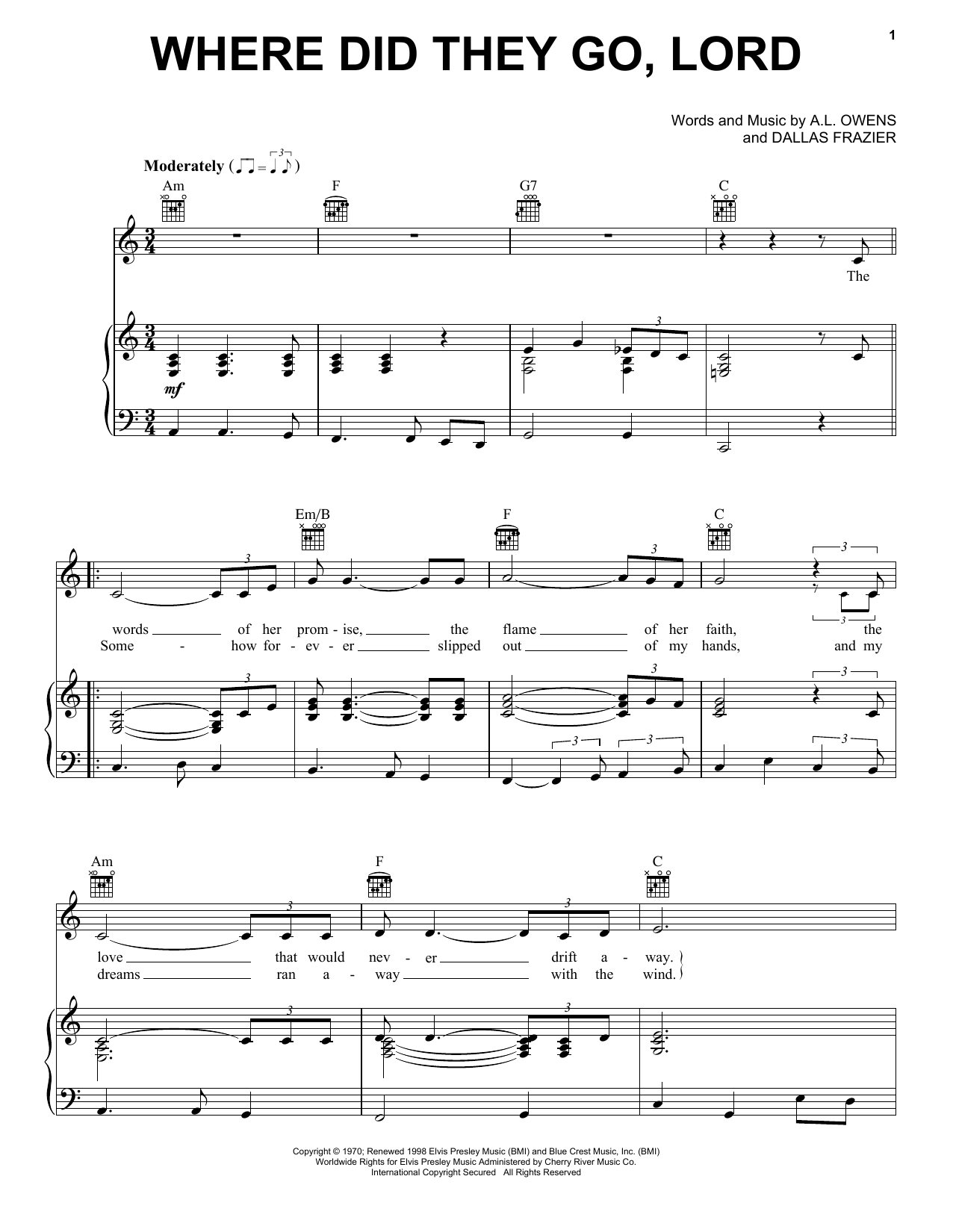 Elvis Presley Where Did They Go, Lord sheet music notes and chords. Download Printable PDF.