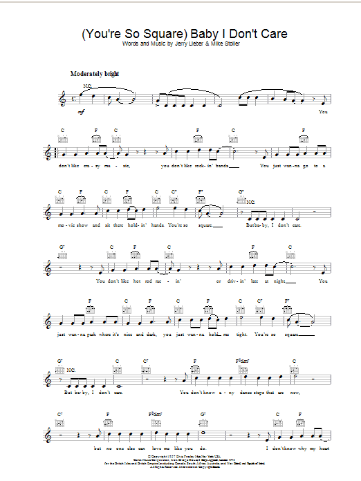 Elvis Presley (You're So Square) Baby, I Don't Care sheet music notes and chords. Download Printable PDF.