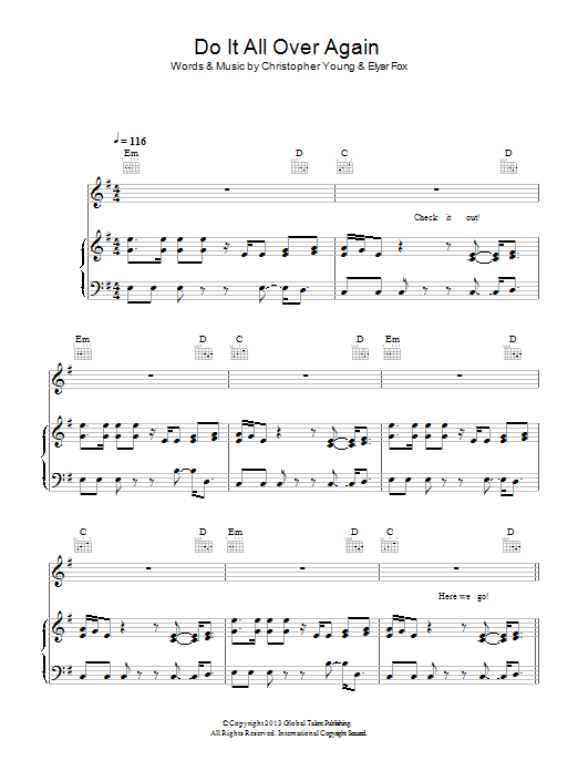 Learn to play Elyar Fox Do It All Over Again sheet music for Piano, Vocal & Guitar Chords in minutes. Price: 7.8900$ Elyar Fox Do It All Over Again sheet music notes and chords arranged for Piano, Vocal & Guitar Chords