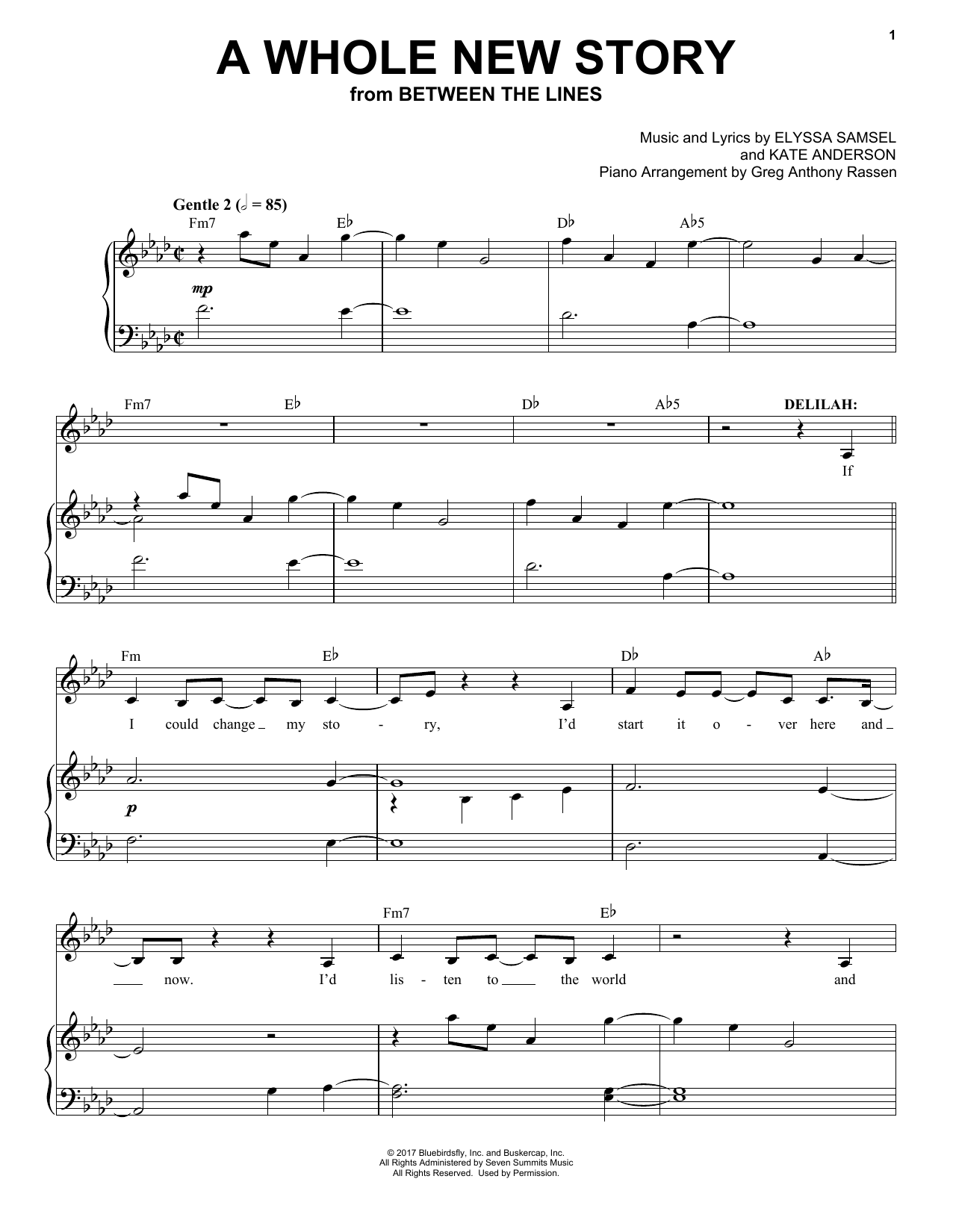 Elyssa Samsel & Kate Anderson A Whole New Story (from Between The Lines) sheet music notes and chords. Download Printable PDF.