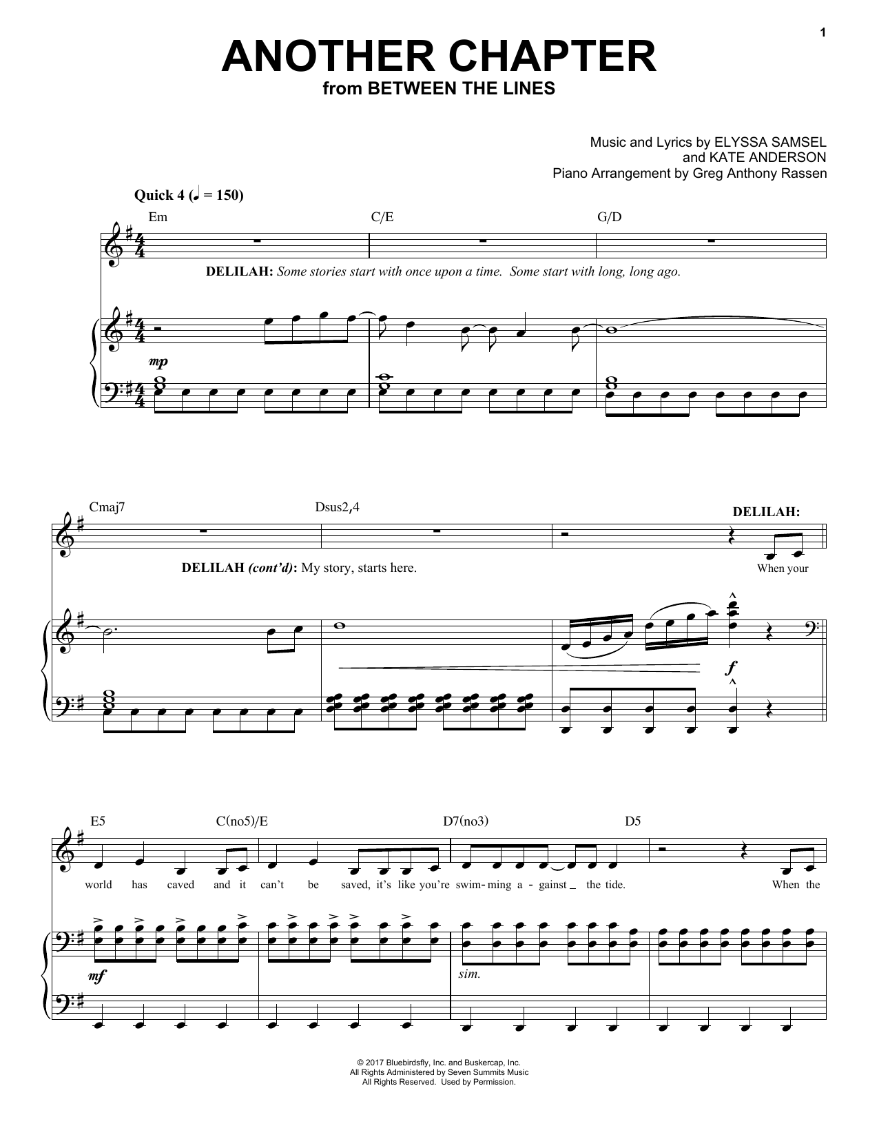 Elyssa Samsel & Kate Anderson Another Chapter (from Between The Lines) sheet music notes and chords. Download Printable PDF.