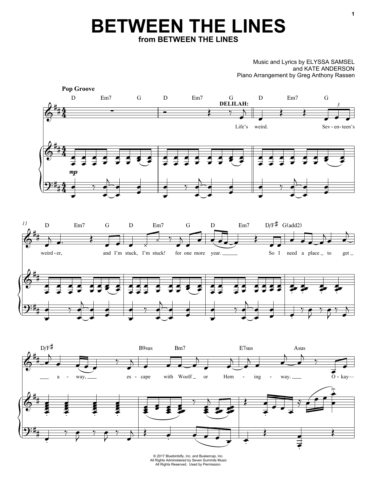 Elyssa Samsel & Kate Anderson Between The Lines (from Between The Lines) sheet music notes and chords. Download Printable PDF.