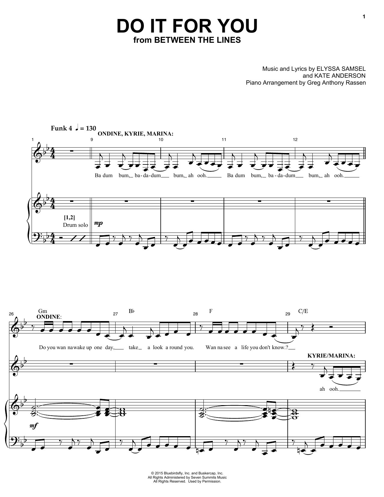 Elyssa Samsel & Kate Anderson Do It For You (from Between The Lines) sheet music notes and chords. Download Printable PDF.