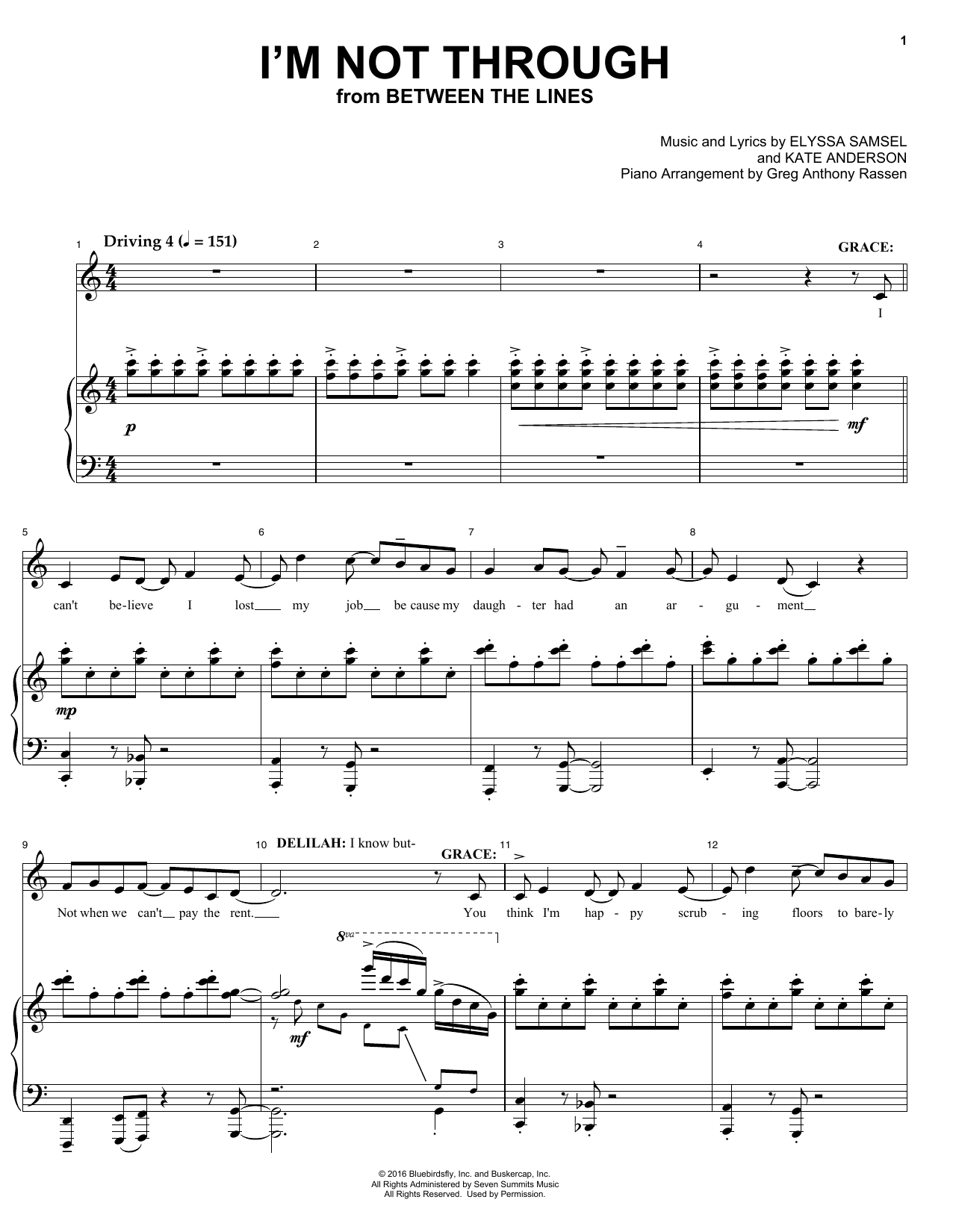 Elyssa Samsel & Kate Anderson I'm Not Through (from Between The Lines) sheet music notes and chords. Download Printable PDF.