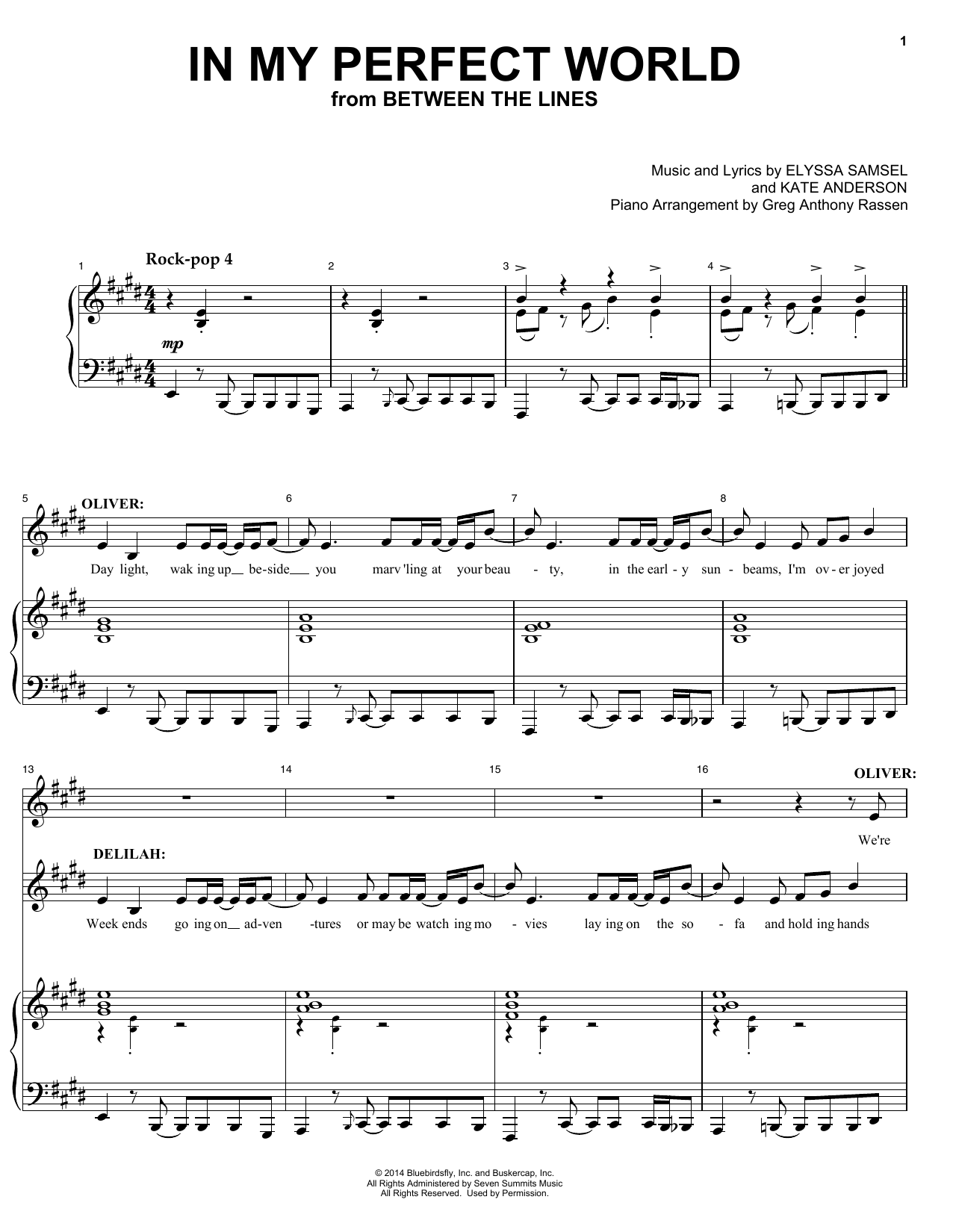 Elyssa Samsel & Kate Anderson In My Perfect World (from Between The Lines) sheet music notes and chords. Download Printable PDF.