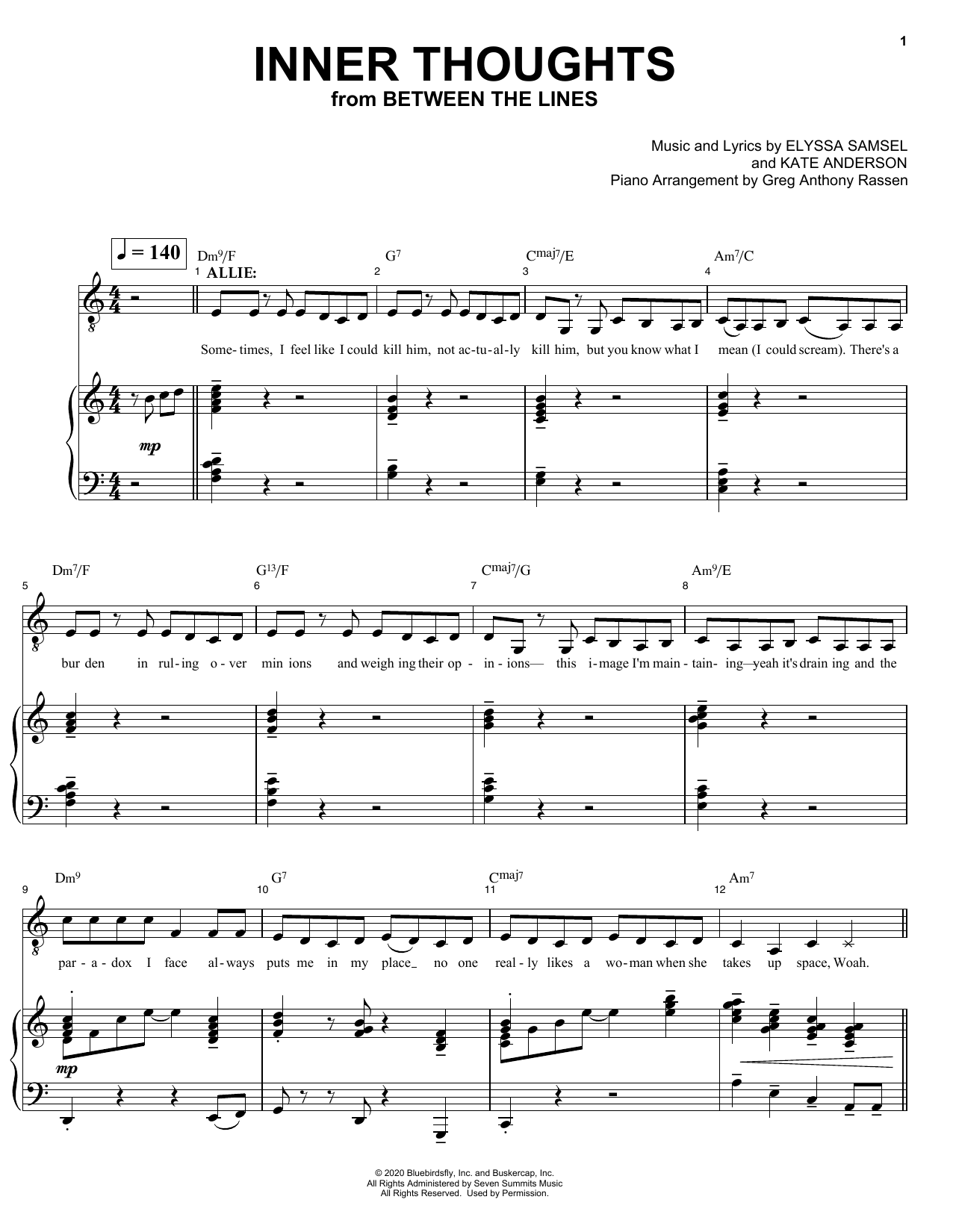 Elyssa Samsel & Kate Anderson Inner Thoughts (from Between The Lines) sheet music notes and chords. Download Printable PDF.