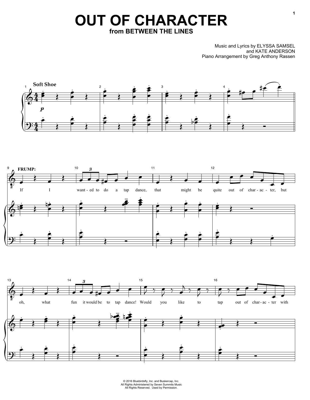 Elyssa Samsel & Kate Anderson Out Of Character (from Between The Lines) sheet music notes and chords. Download Printable PDF.