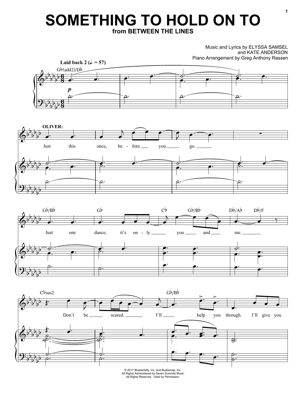 Elyssa Samsel & Kate Anderson Something To Hold On To (from Between The Lines) sheet music notes and chords. Download Printable PDF.