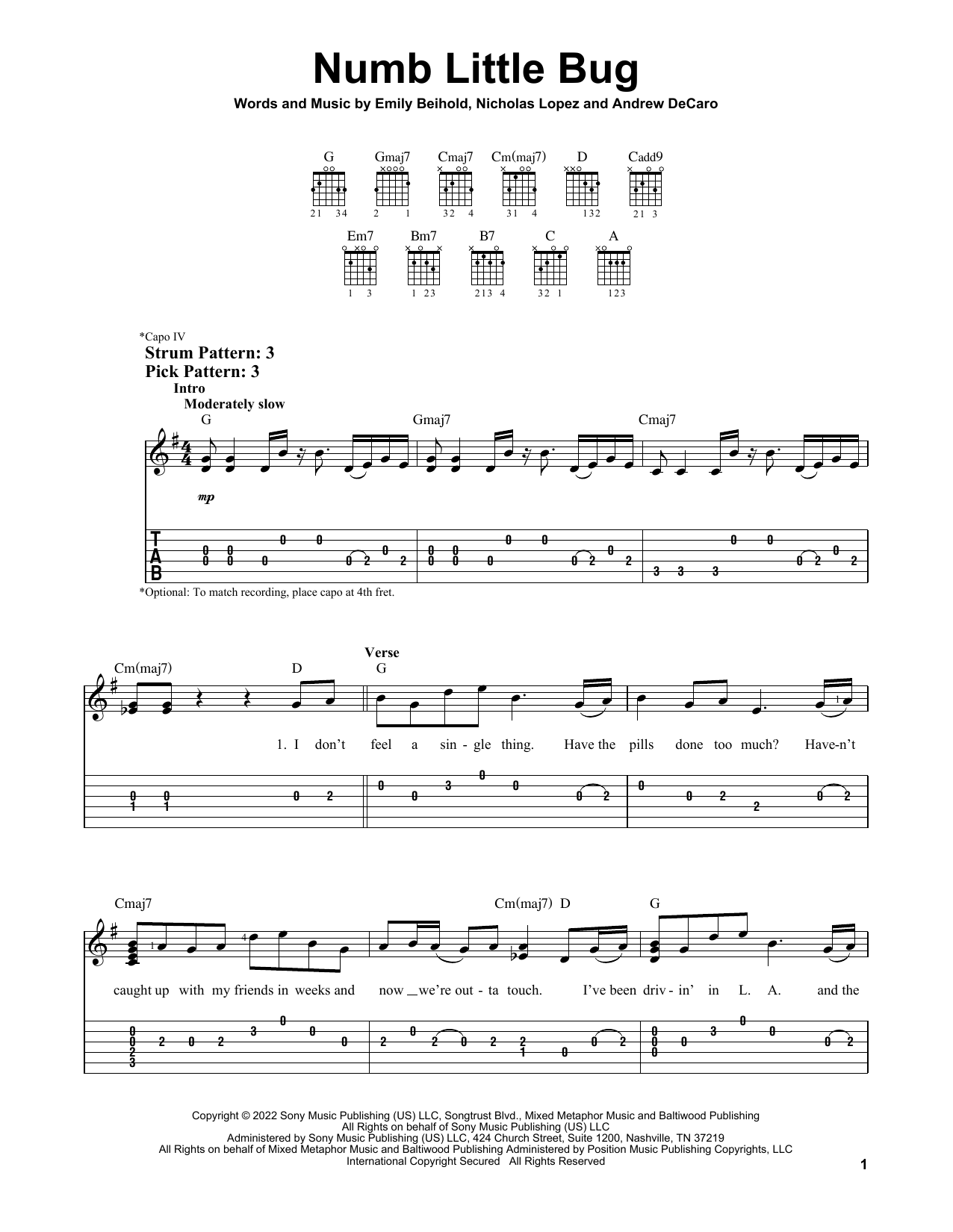 Em Beihold Numb Little Bug sheet music notes and chords. Download Printable PDF.