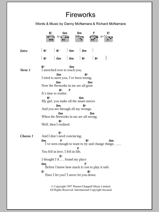 Embrace Fireworks sheet music notes and chords. Download Printable PDF.