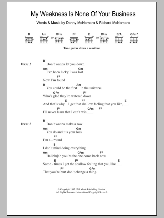 Embrace My Weakness Is None Of Your Business sheet music notes and chords. Download Printable PDF.