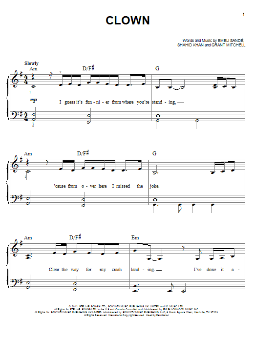 Emeli Sandé Clown sheet music notes and chords. Download Printable PDF.