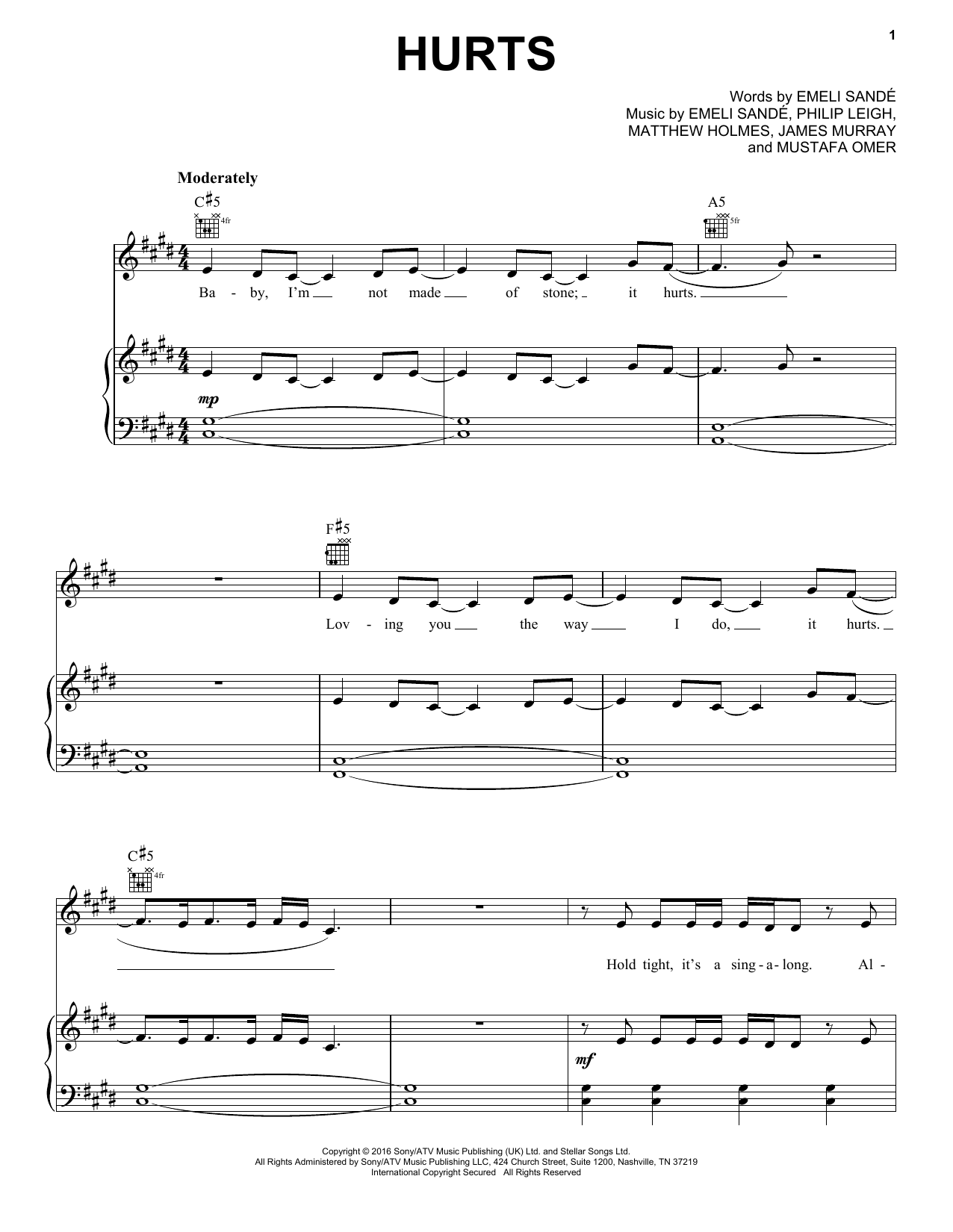 Learn to play Emeli Sande Hurts sheet music for Piano, Vocal & Guitar Chords (Right-Hand Melody) in minutes. Price: 7.8900$ Emeli Sande Hurts sheet music notes and chords arranged for Piano, Vocal & Guitar Chords (Right-Hand Melody)