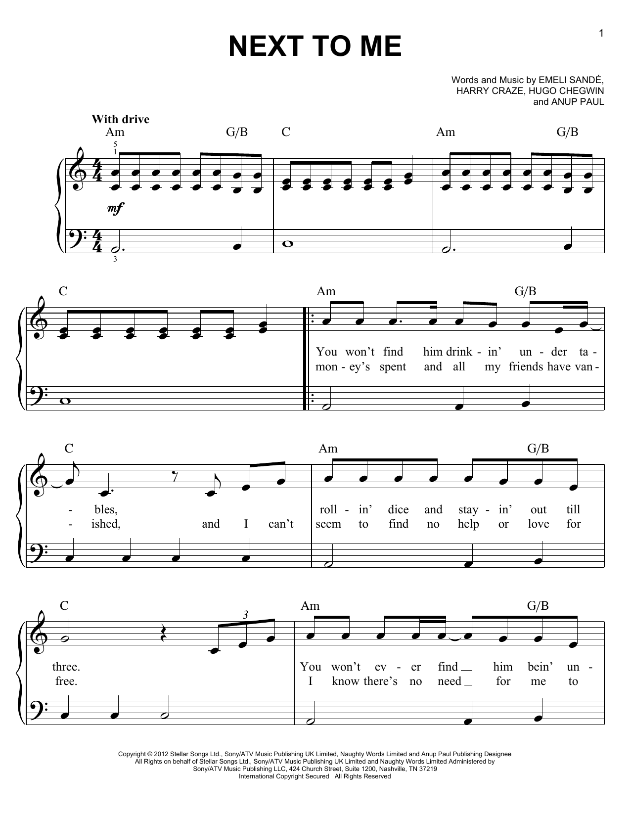 Emeli Sandé Next To Me sheet music notes and chords. Download Printable PDF.