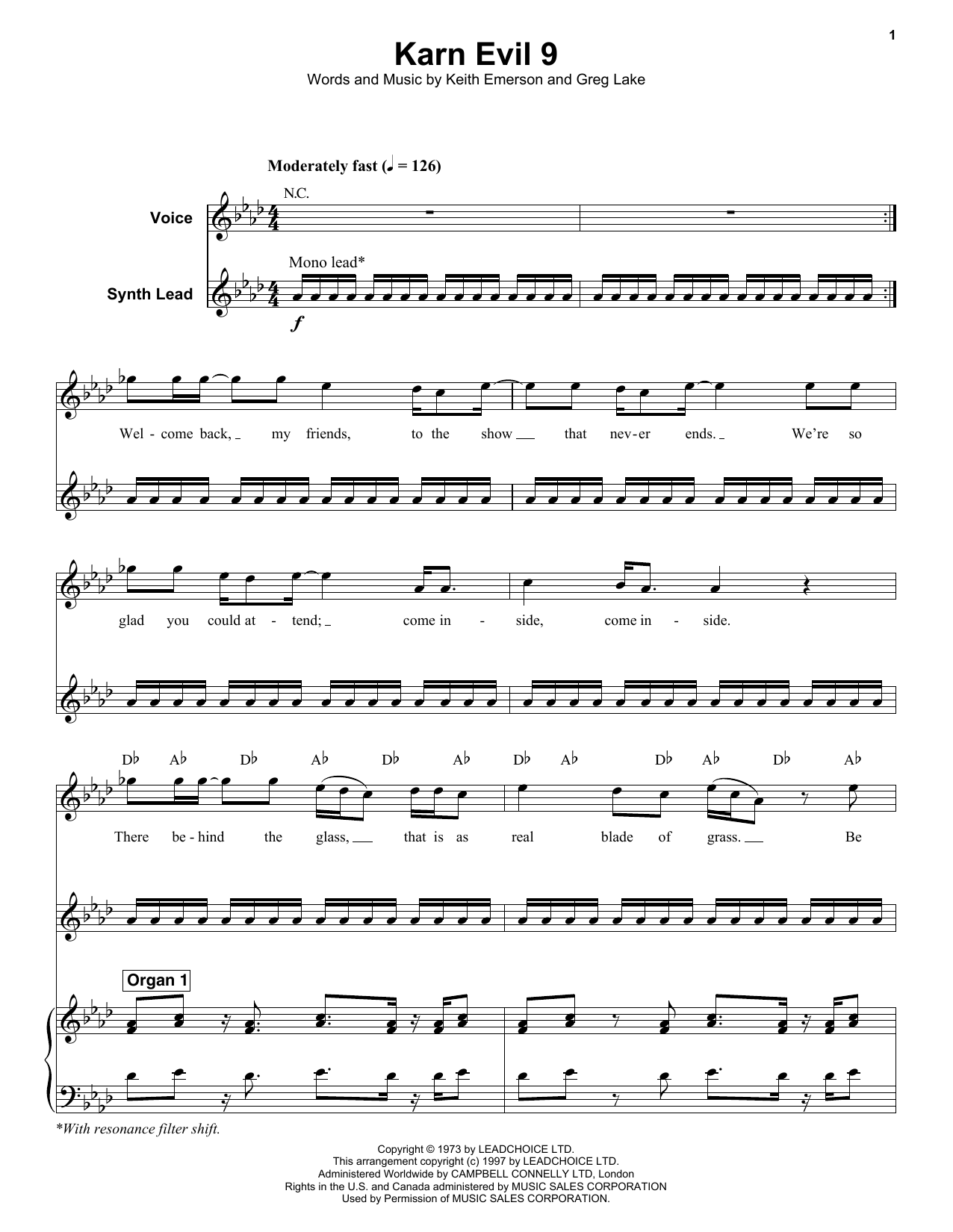 Emerson, Lake & Palmer Karn Evil 9 (First Impression) sheet music notes and chords. Download Printable PDF.