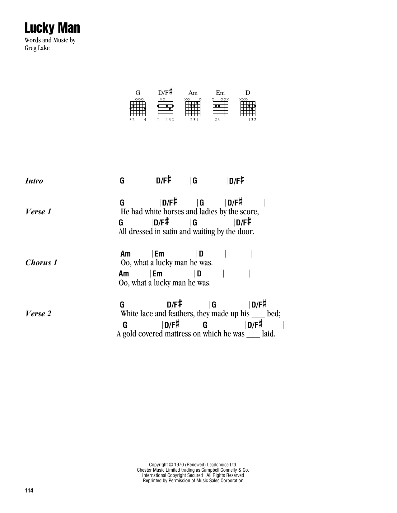 Emerson, Lake & Palmer Lucky Man sheet music notes and chords arranged for Guitar Tab