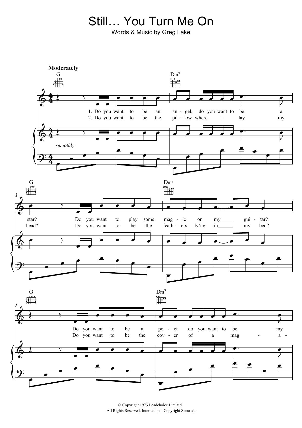 Learn to play Emerson, Lake & Palmer Still You Turn Me On sheet music for Piano, Vocal & Guitar Chords in minutes. Price: 7.8900$ Emerson, Lake & Palmer Still You Turn Me On sheet music notes and chords arranged for Piano, Vocal & Guitar Chords