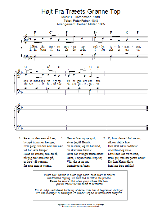 Emil Horneman Højt Fra Træets Grønne Top sheet music notes and chords arranged for Piano Solo