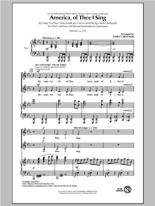 Emily Crocker America, Of Thee I Sing sheet music notes and chords. Download Printable PDF.