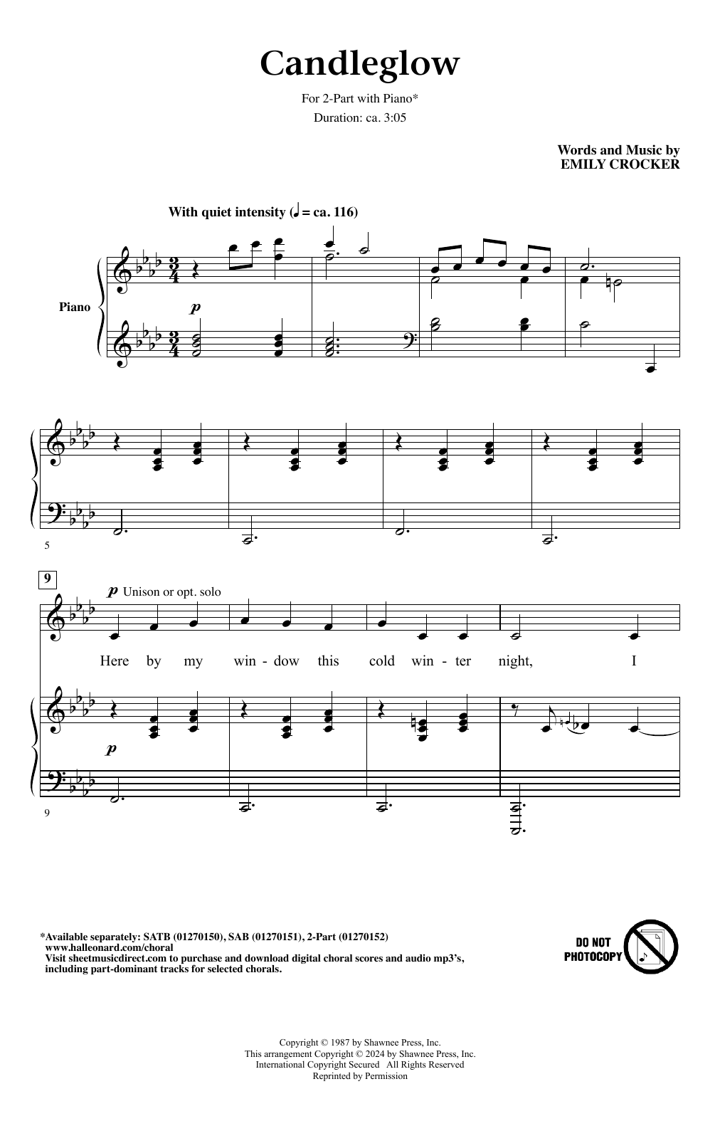 Emily Crocker Candleglow sheet music notes and chords. Download Printable PDF.