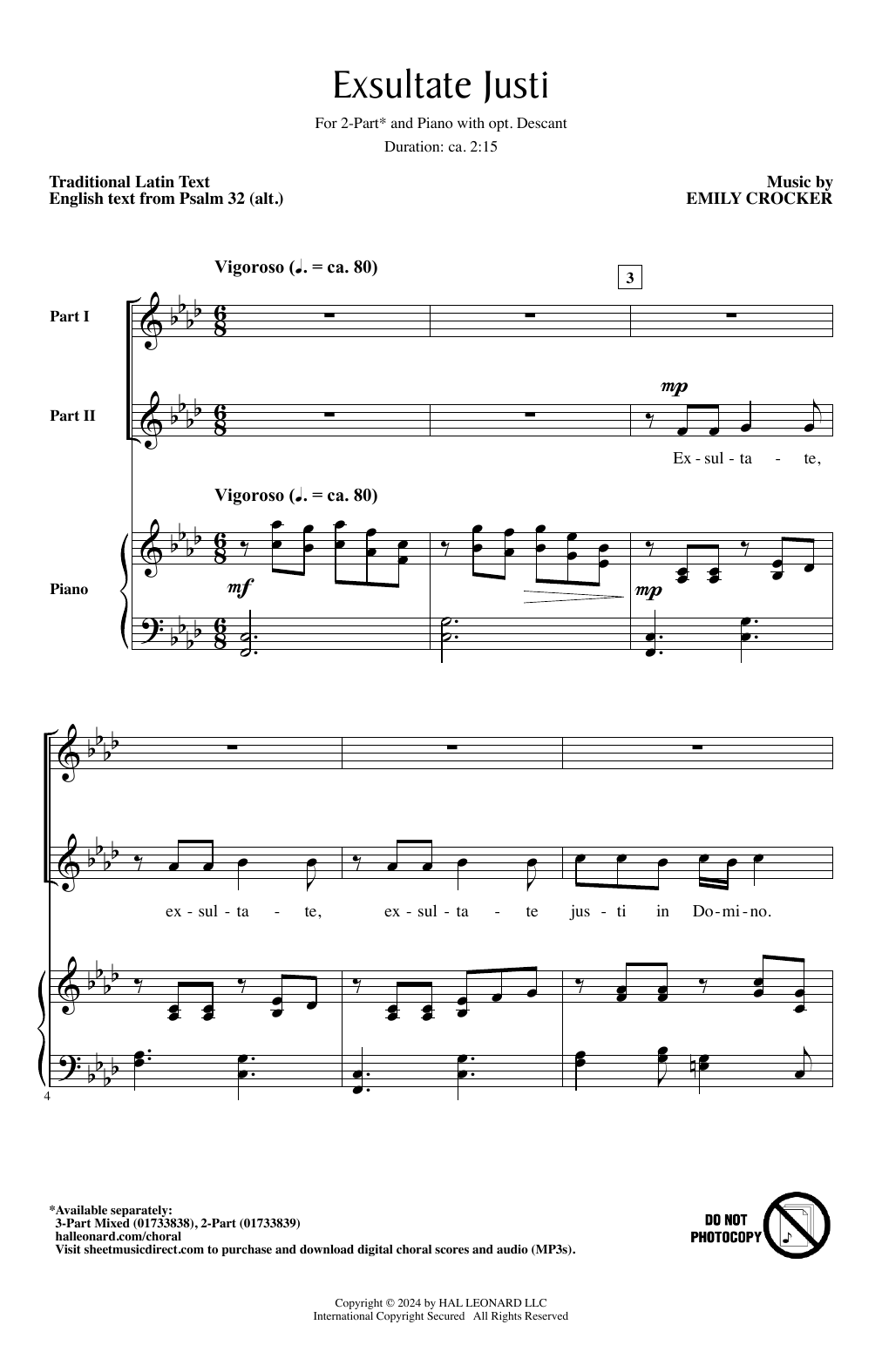 Emily Crocker Exsultate Justi sheet music notes and chords. Download Printable PDF.