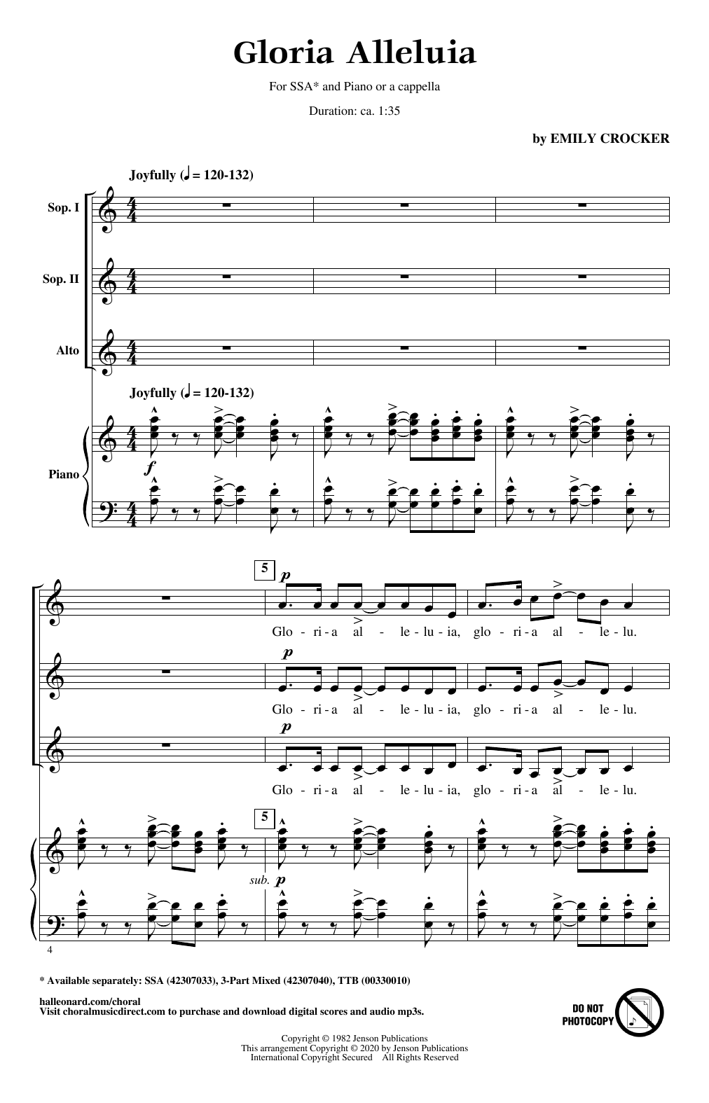 Learn to play Emily Crocker Gloria Alleluia sheet music for SSA Choir in minutes. Price: 3.9900$ Emily Crocker Gloria Alleluia sheet music notes and chords arranged for SSA Choir