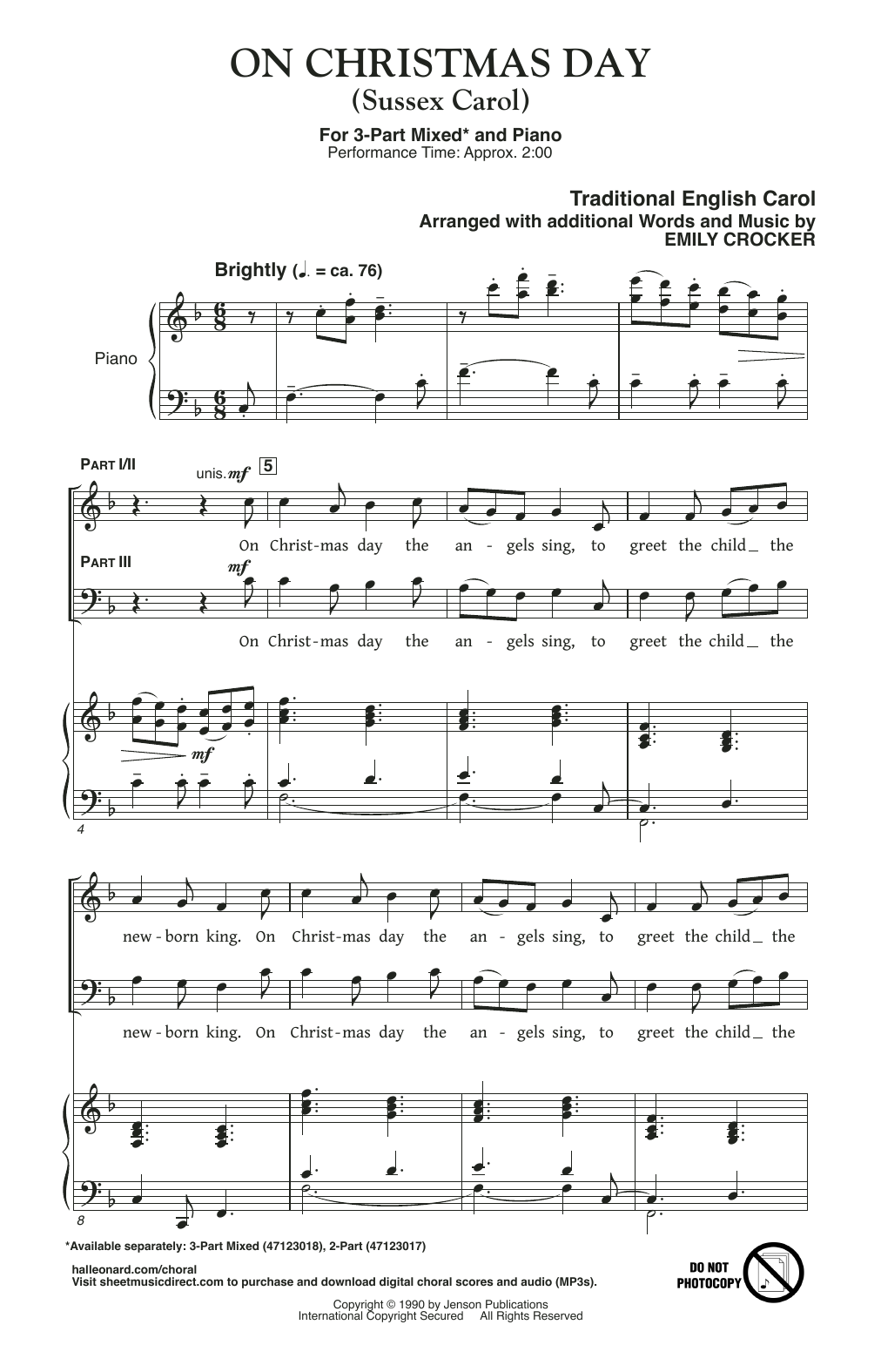 Emily Crocker On Christmas Day (Sussex Carol) sheet music notes and chords. Download Printable PDF.